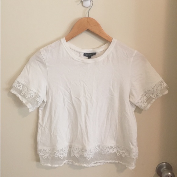 White TOPSHOP top with lace detail - Picture 1 of 1